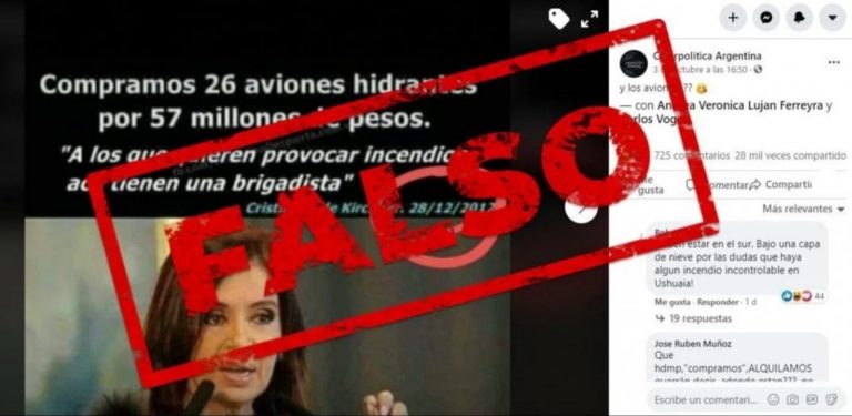 Es falso que Cristina Kirchner anunció en 2012 la compra de aviones hidrantes
