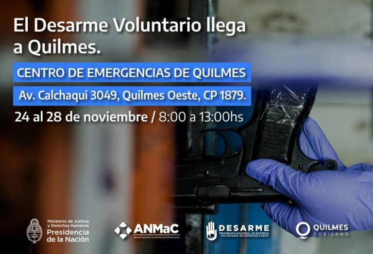 Quilmes será parte del Plan Nacional de Desarme Voluntario